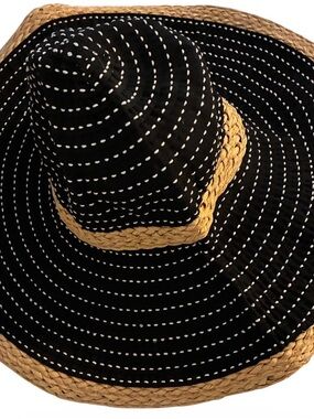 Badgley Mischka Black with white Natural Straw Brim Hat